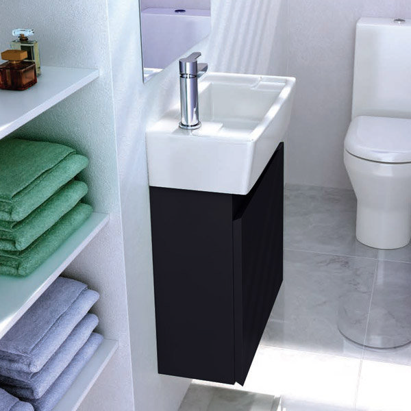 Britton Bathrooms - Deep cloakroom wall mounted unit with Basin - Black Profile Large Image