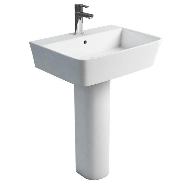 Britton Bathrooms - Fine S40 Washbasin with Round Full Pedestal - 2 Size Options Large Image