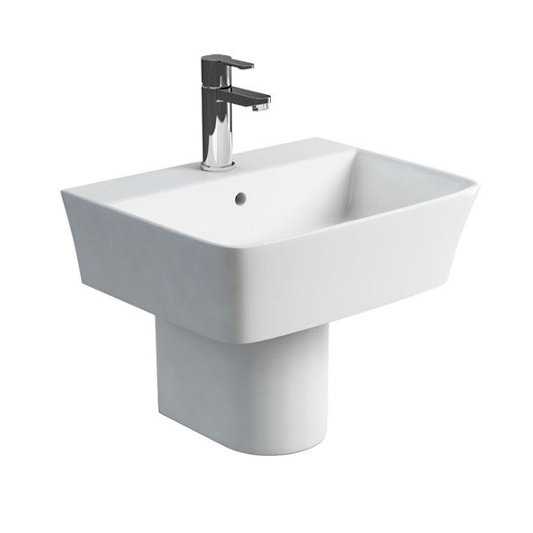 Britton Bathrooms - Fine S40 Washbasin with Round Semi Pedestal - 2 Size Options Large Image