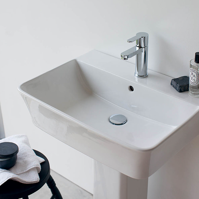 Britton Bathrooms - Fine S40 Washbasin with square full pedestal - 2 Size Options Feature Large Ima