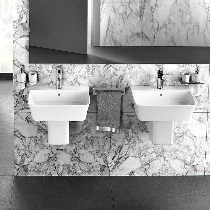 Britton Bathrooms - Fine S40 Washbasin with square semi pedestal - 2 Size Options  Profile Large Image