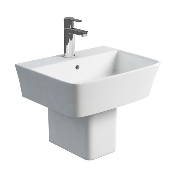 Britton Bathrooms - Fine S40 Washbasin with square semi pedestal - 2 Size Options Large Image