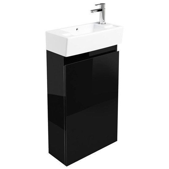 Britton Bathrooms - Narrow cloakroom floor mounted unit with Basin - Black Large Image