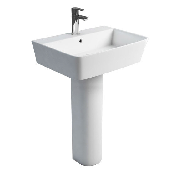 Britton Bathrooms - Tall S48 Washbasin with Round Full Pedestal - 2 Size Options Large Image