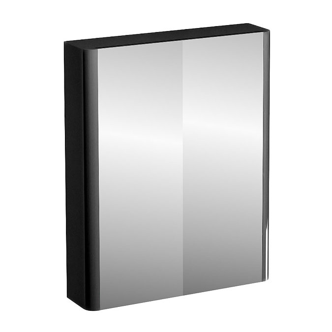 Britton Bathrooms - W600 x H750 Compact Double Mirrored Door Wall Cabinet - Black Large Image