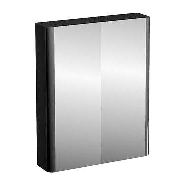 Britton Bathrooms - W600 x H750 Compact Double Mirrored Door Wall Cabinet - Black Profile Large Imag