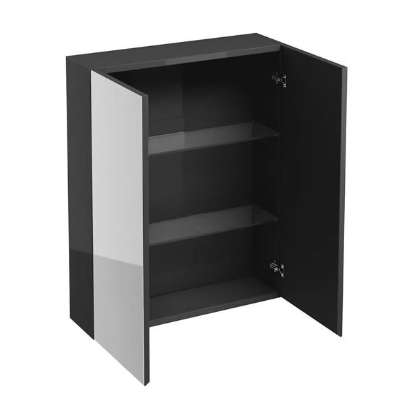 Britton Bathrooms - W600 x H750 Double Mirrored Door Wall Cabinet - Anthracite Grey Large Image