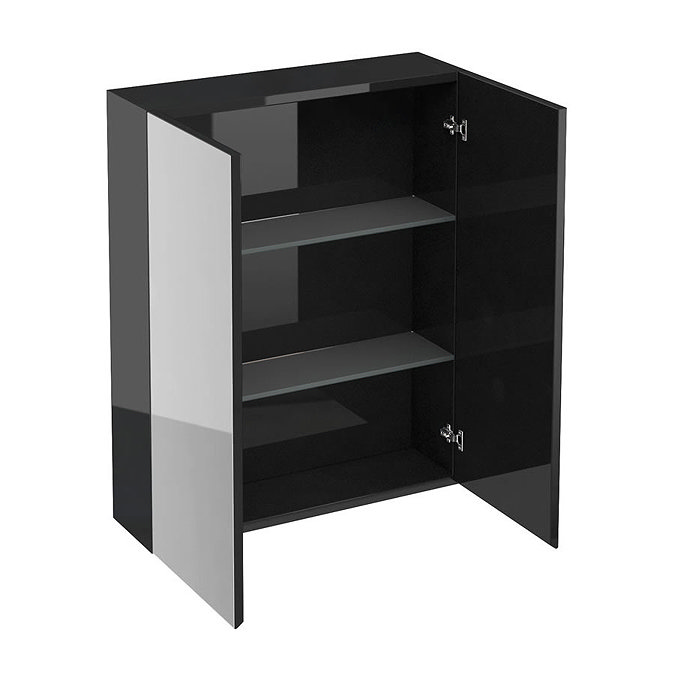 Britton Bathrooms - W600 x H750 Double Mirrored Door Wall Cabinet - Black Large Image