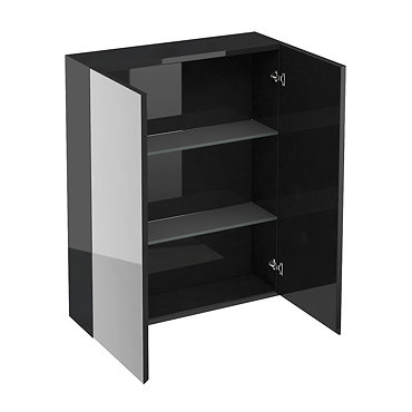 Britton Bathrooms - W600 x H750 Double Mirrored Door Wall Cabinet - Black Profile Large Image