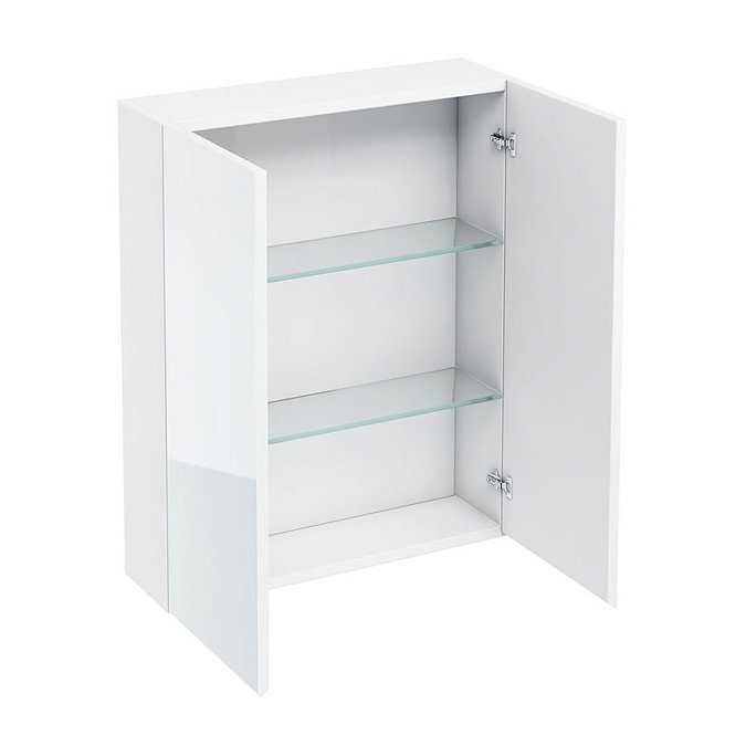 Britton Bathrooms - W600 x H750 Double Mirrored Door Wall Cabinet - White Large Image