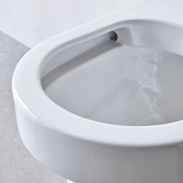 Britton Curve2 Rimless Close Coupled Back To Wall Toilet with Brushed Brass Flush Button + Soft Clos