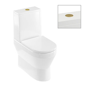 Britton Curve2 Rimless Close Coupled Back To Wall Toilet with Brushed Brass Flush Button + Soft Clos