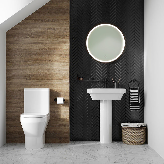 Britton Curve2 Rimless Close Coupled Back To Wall Toilet with Matt Black Flush Button + Soft Close S