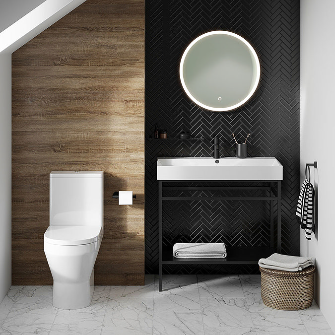 Britton Curve2 Rimless Close Coupled Back To Wall Toilet with Matt Black Flush Button + Soft Close S