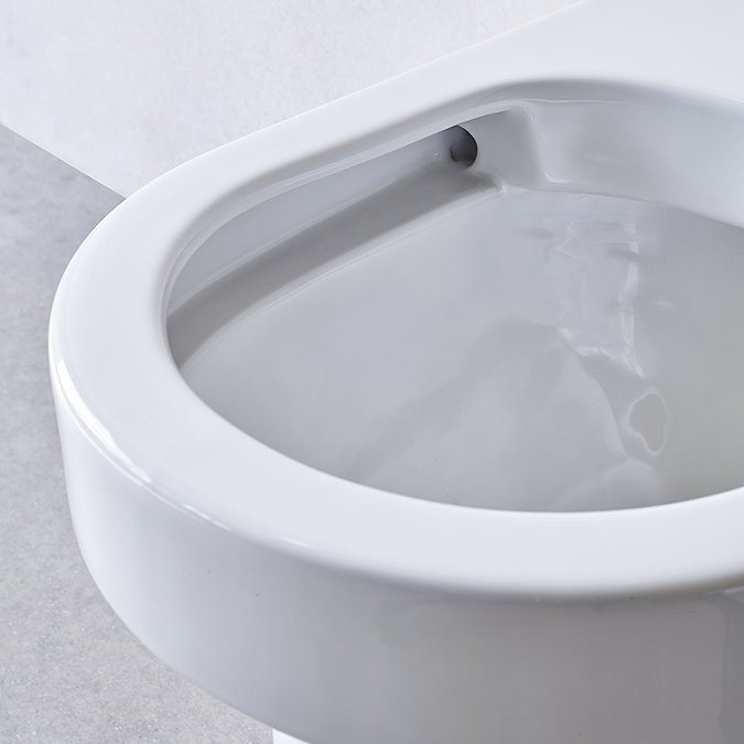 Britton Curve2 Rimless Close Coupled Open Back Toilet with Brushed Brass Flush Button + Soft Close S