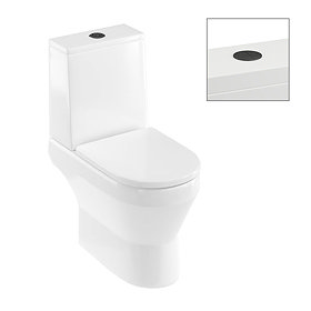 Britton Curve2 Rimless Close Coupled Open Back Toilet with Matt Black Flush Button + Soft Close Seat