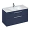 Britton Shoreditch 1000mm Wall-Hung Double Drawer Vanity Unit - Matt Blue Large Image