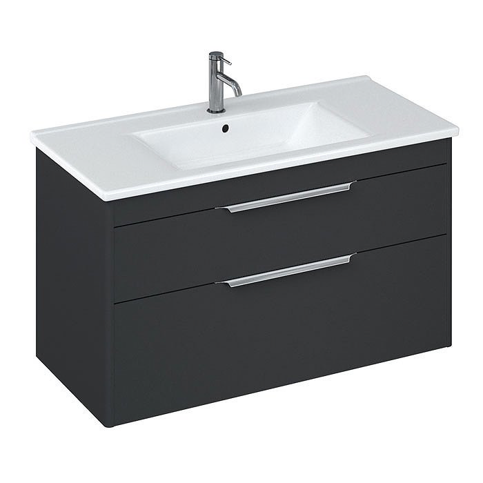 Britton Shoreditch 1000mm Wall-Hung Double Drawer Vanity Unit - Matt Grey Large Image