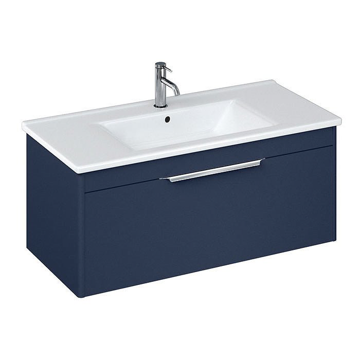 Britton Shoreditch 1000mm Wall-Hung Single Drawer Vanity Unit - Matt Blue Large Image