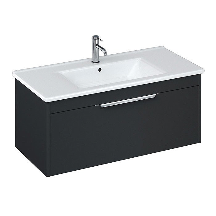 Britton Shoreditch 1000mm Wall-Hung Single Drawer Vanity Unit - Matt Grey Large Image