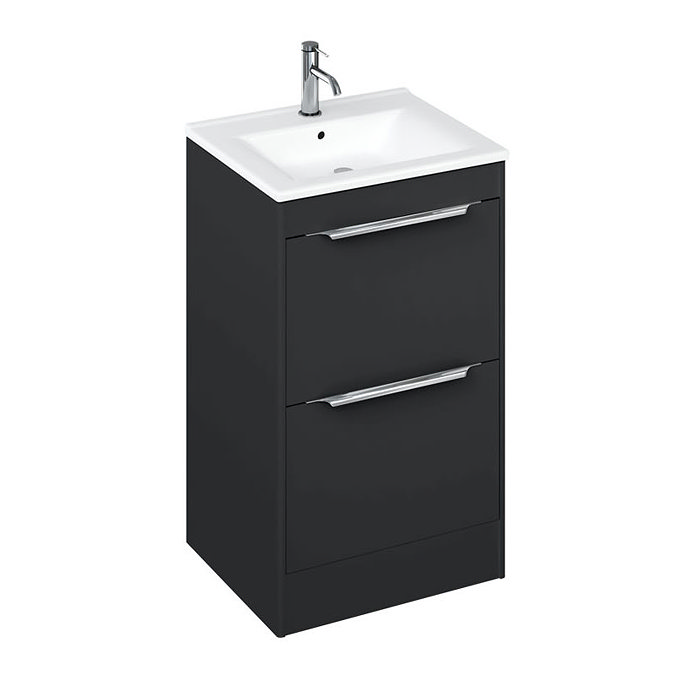 Britton Shoreditch 550mm Floor Standing Double Drawer Vanity Unit with Chrome Handles - Matt Grey La