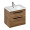 Britton Shoreditch 650mm Wall-Hung Double Drawer Vanity Unit with Black Handles - Caramel Large Imag