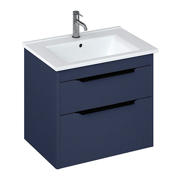 Britton Shoreditch 650mm Wall-Hung Double Drawer Vanity Unit with Black Handles - Matt Blue Large Im