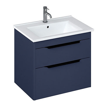 Britton Shoreditch 650mm Wall-Hung Double Drawer Vanity Unit with Black Handles - Matt Blue  Profile