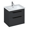 Britton Shoreditch 650mm Wall-Hung Double Drawer Vanity Unit with Black Handles - Matt Grey Large Im