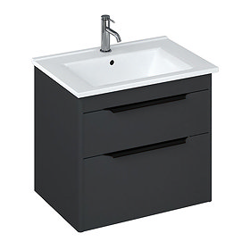 Britton Shoreditch 650mm Wall-Hung Double Drawer Vanity Unit with Black Handles - Matt Grey Large Im