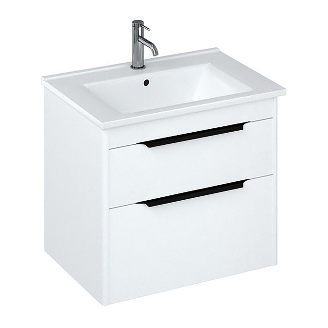 Britton Shoreditch 650mm Wall-Hung Double Drawer Vanity Unit with Black Handles - Matt White Large I