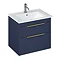 Britton Shoreditch 650mm Wall-Hung Double Drawer Vanity Unit with Brass Handles - Matt Blue Large Im