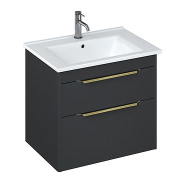 Britton Shoreditch 650mm Wall-Hung Double Drawer Vanity Unit with Brass Handles - Matt Grey  Profile