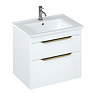 Britton Shoreditch 650mm Wall-Hung Double Drawer Vanity Unit with Brass Handles - Matt White Large I