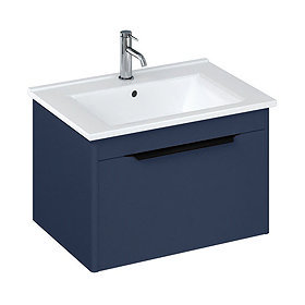 Britton Shoreditch 650mm Wall-Hung Single Drawer Vanity Unit with Black Handle - Matt Blue Large Ima