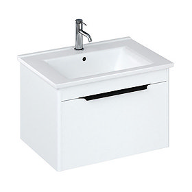 Britton Shoreditch 650mm Wall-Hung Single Drawer Vanity Unit with Black Handle - Matt White Large Im