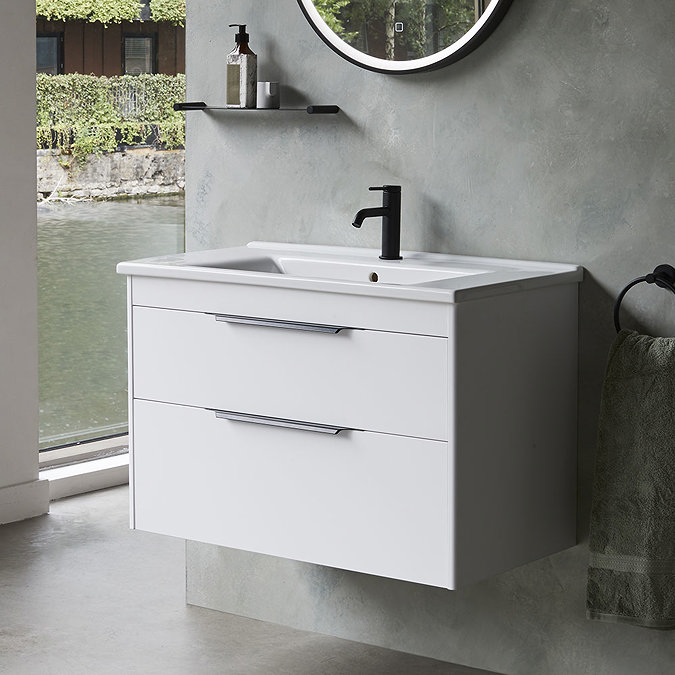 Britton Shoreditch 850mm Wall-Hung Double Drawer Vanity Unit - Matt White  Feature Large Image