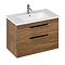 Britton Shoreditch 850mm Wall-Hung Double Drawer Vanity Unit with Black Handles - Caramel Large Imag