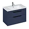 Britton Shoreditch 850mm Wall-Hung Double Drawer Vanity Unit with Black Handles - Matt Blue Large Im