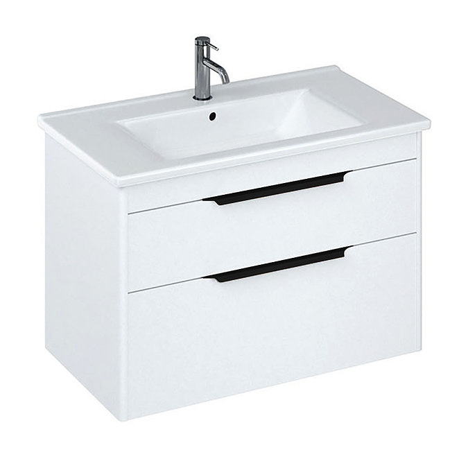 Britton Shoreditch 850mm Wall-Hung Double Drawer Vanity Unit with Black Handles - Matt White Large I