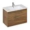 Britton Shoreditch 850mm Wall-Hung Double Drawer Vanity Unit with Brass Handles - Caramel Large Imag