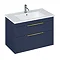 Britton Shoreditch 850mm Wall-Hung Double Drawer Vanity Unit with Brass Handles - Matt Blue Large Im