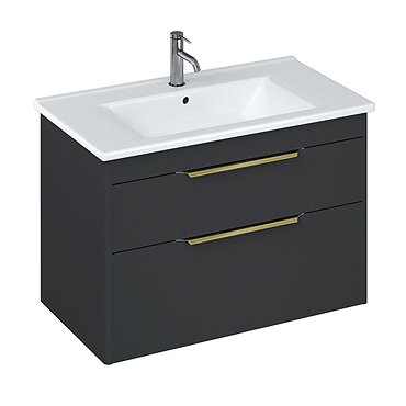 Britton Shoreditch 850mm Wall-Hung Double Drawer Vanity Unit with Brass Handles - Matt Grey  Profile