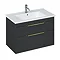 Britton Shoreditch 850mm Wall-Hung Double Drawer Vanity Unit with Brass Handles - Matt Grey Large Im
