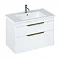 Britton Shoreditch 850mm Wall-Hung Double Drawer Vanity Unit with Brass Handles - Matt White Large I