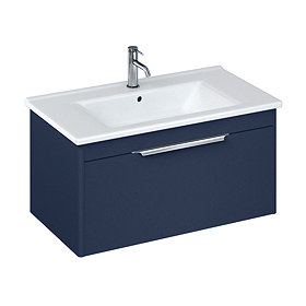 Britton Shoreditch 850mm Wall-Hung Single Drawer Vanity Unit - Matt Blue Large Image