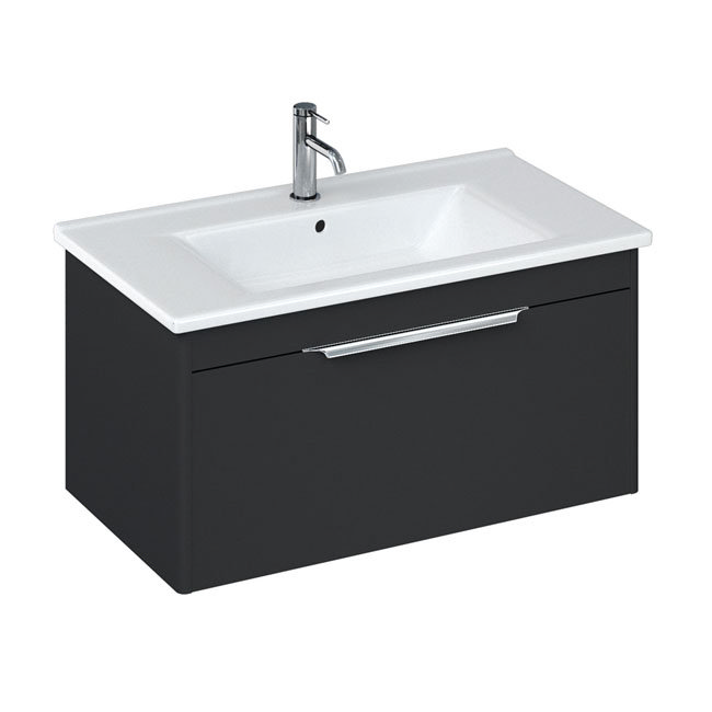 Britton Shoreditch 850mm Wall-Hung Single Drawer Vanity Unit - Matt Grey Large Image