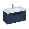 Britton Shoreditch 850mm Wall-Hung Single Drawer Vanity Unit with Black Handle - Matt Blue Large Ima
