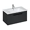 Britton Shoreditch 850mm Wall-Hung Single Drawer Vanity Unit with Black Handle - Matt Grey Large Ima