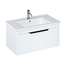 Britton Shoreditch 850mm Wall-Hung Single Drawer Vanity Unit with Black Handle - Matt White Large Im